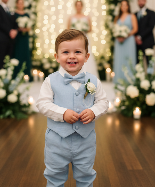 Pale Blue Chambray Vest Suit with optional Jacket