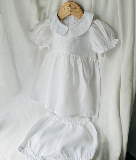 Pure Linen Dress with embroidery and bloomers