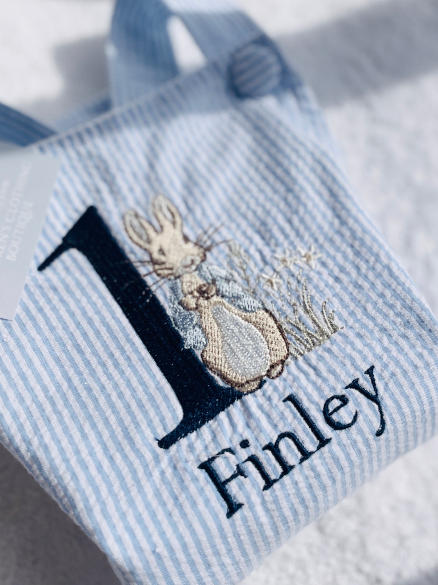 Boys Blue or white Birthday romper overalls Peter Rabbit
