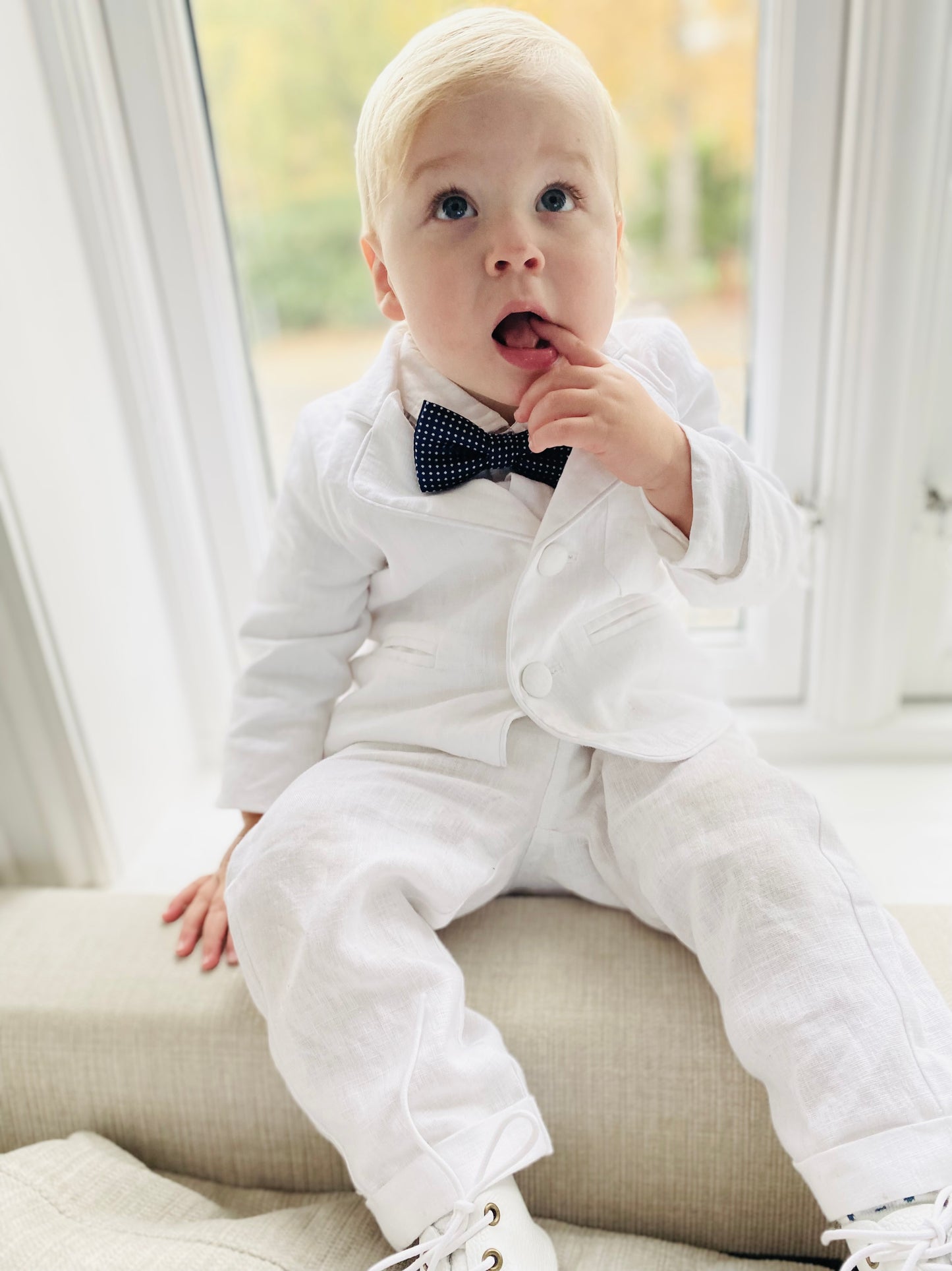 Baby and Toddler Boys white pure linen pants