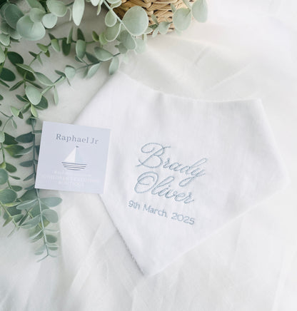 White linen Baptism Christening bib with optional embroidery