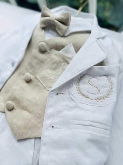 White suit with and Beige vest set