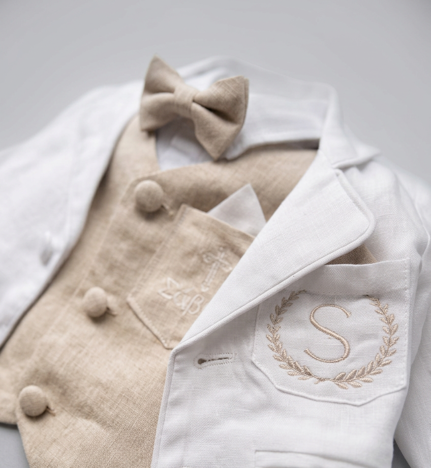 White suit with and Beige vest set