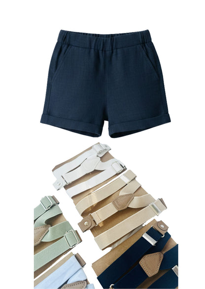 Boys navy blue pure linen shorts