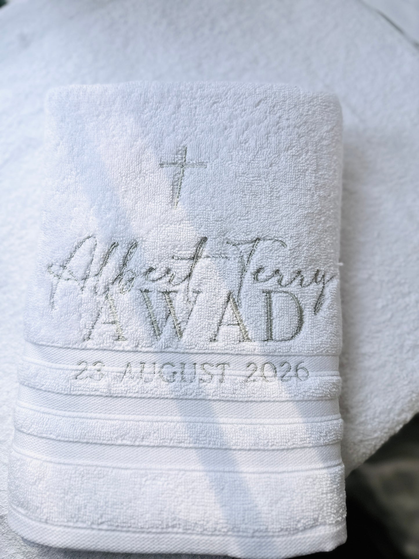 Embroidered Baptism and Christening bath towel