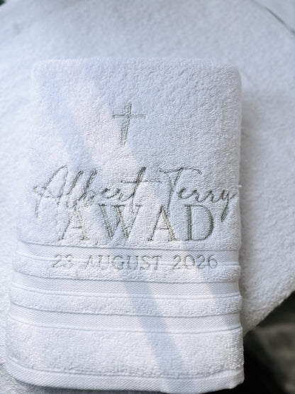 Embroidered Baptism and Christening bath towel
