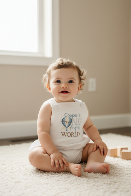 Boys Beige Linen First Birthday romper Pooh Bear and other designs