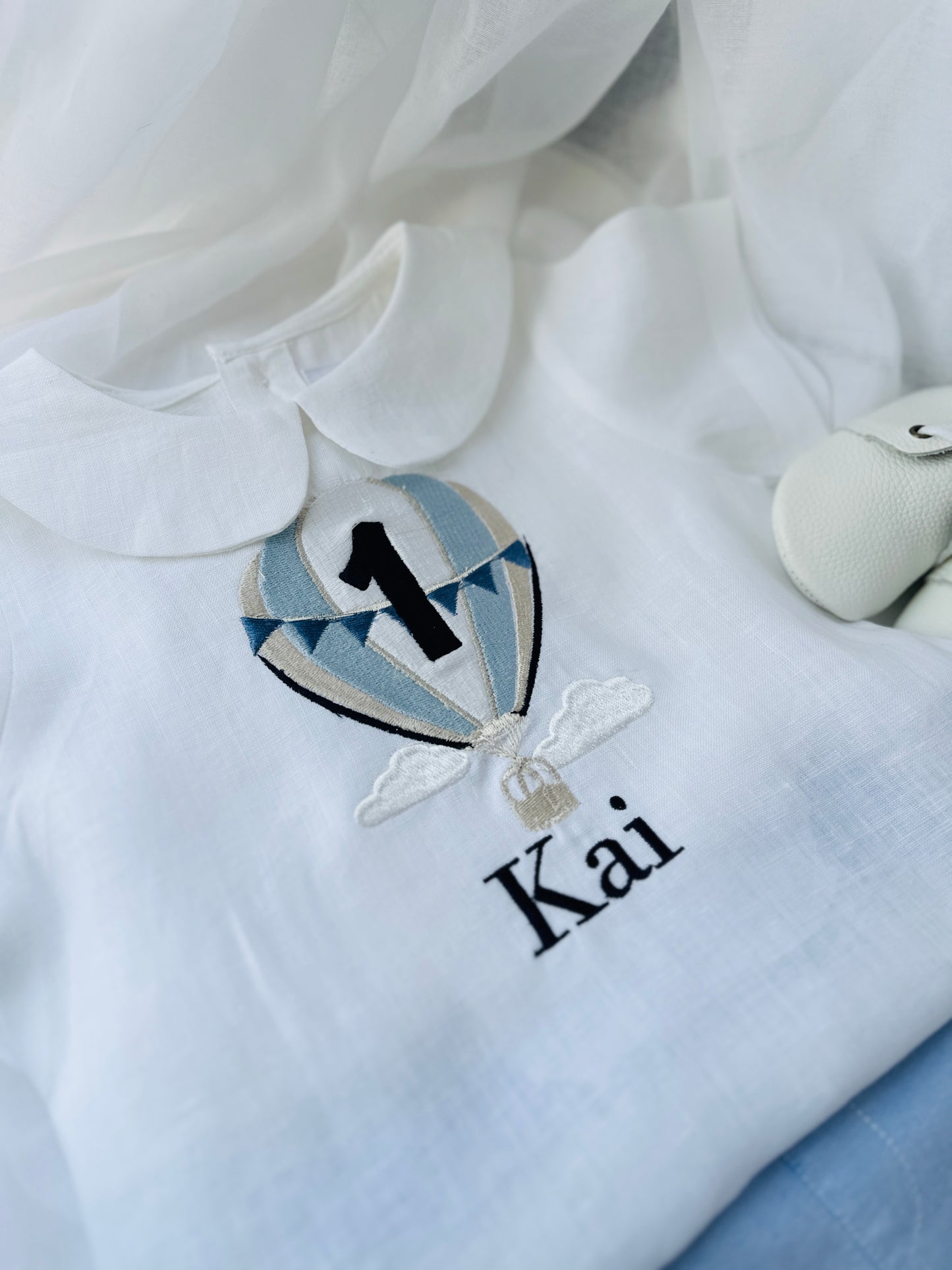 Baby and Toddler Boys white linen baptism outfit with bloomers and blouse shirt