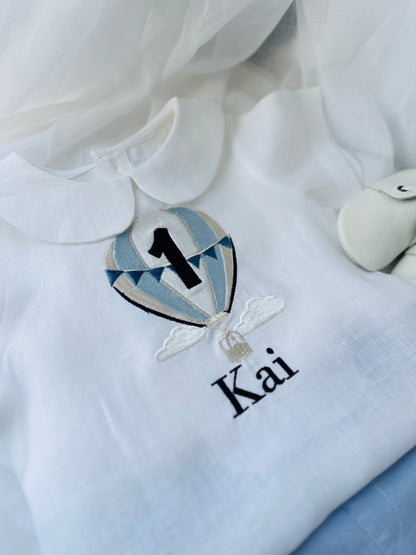 Baby and Toddler Boys white linen baptism outfit with bloomers and blouse shirt