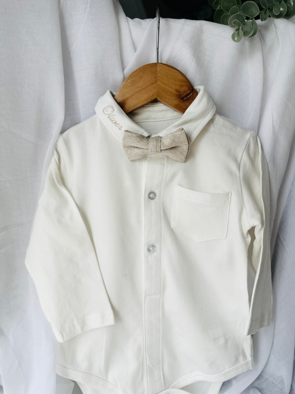 Long Sleeve straight Collared Cotton Onesie Bodysuit