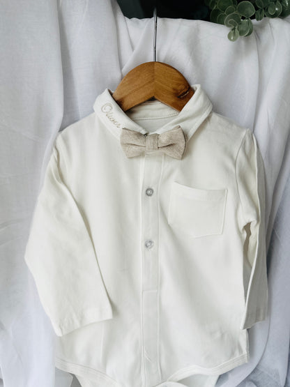 Long Sleeve straight Collared Cotton Onesie Bodysuit