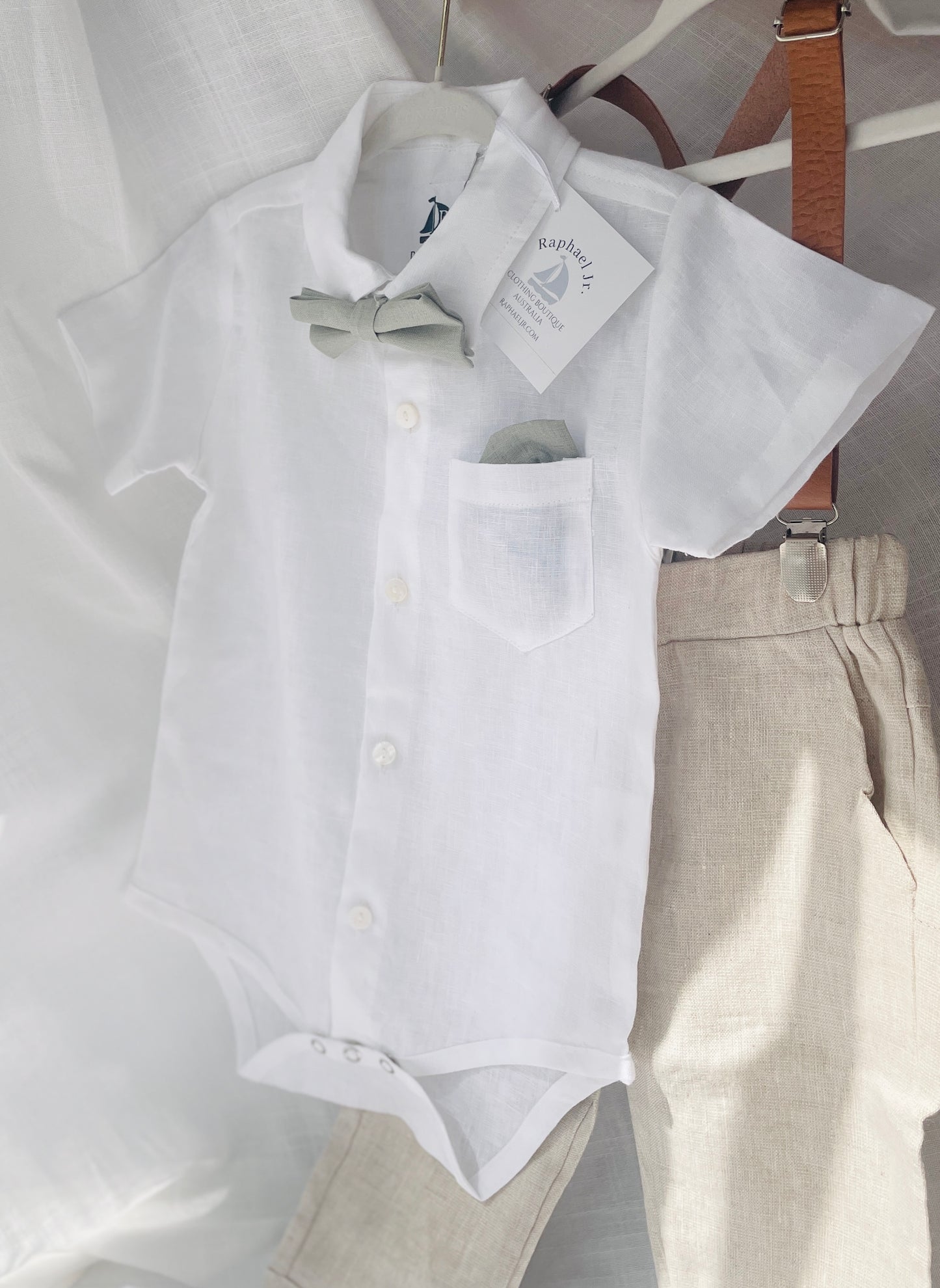 Baby and children's Pure linen white short sleeved shirt