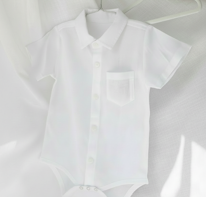 Baby and children's Pure linen white short sleeved shirt