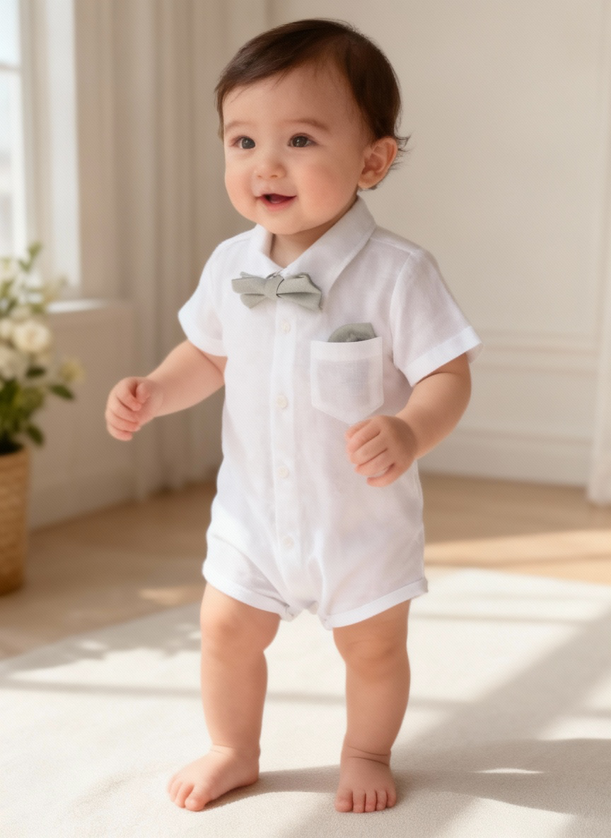Baby and children's Pure linen white short sleeved shirt