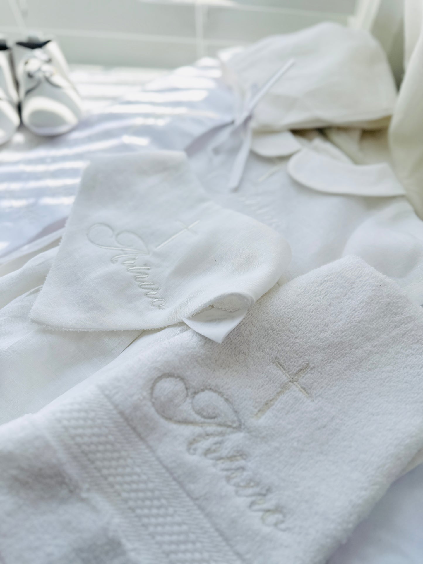 Embroidered Baptism and Christening bath towel