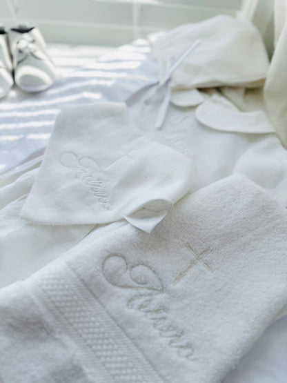 Embroidered Baptism and Christening bath towel