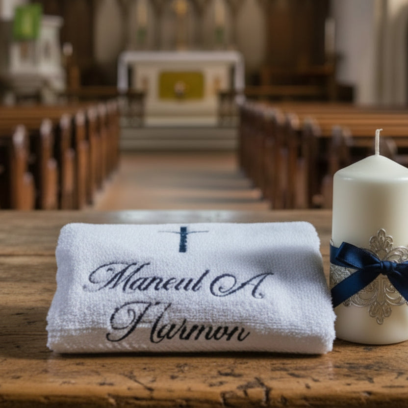 Embroidered Baptism and Christening bath towel