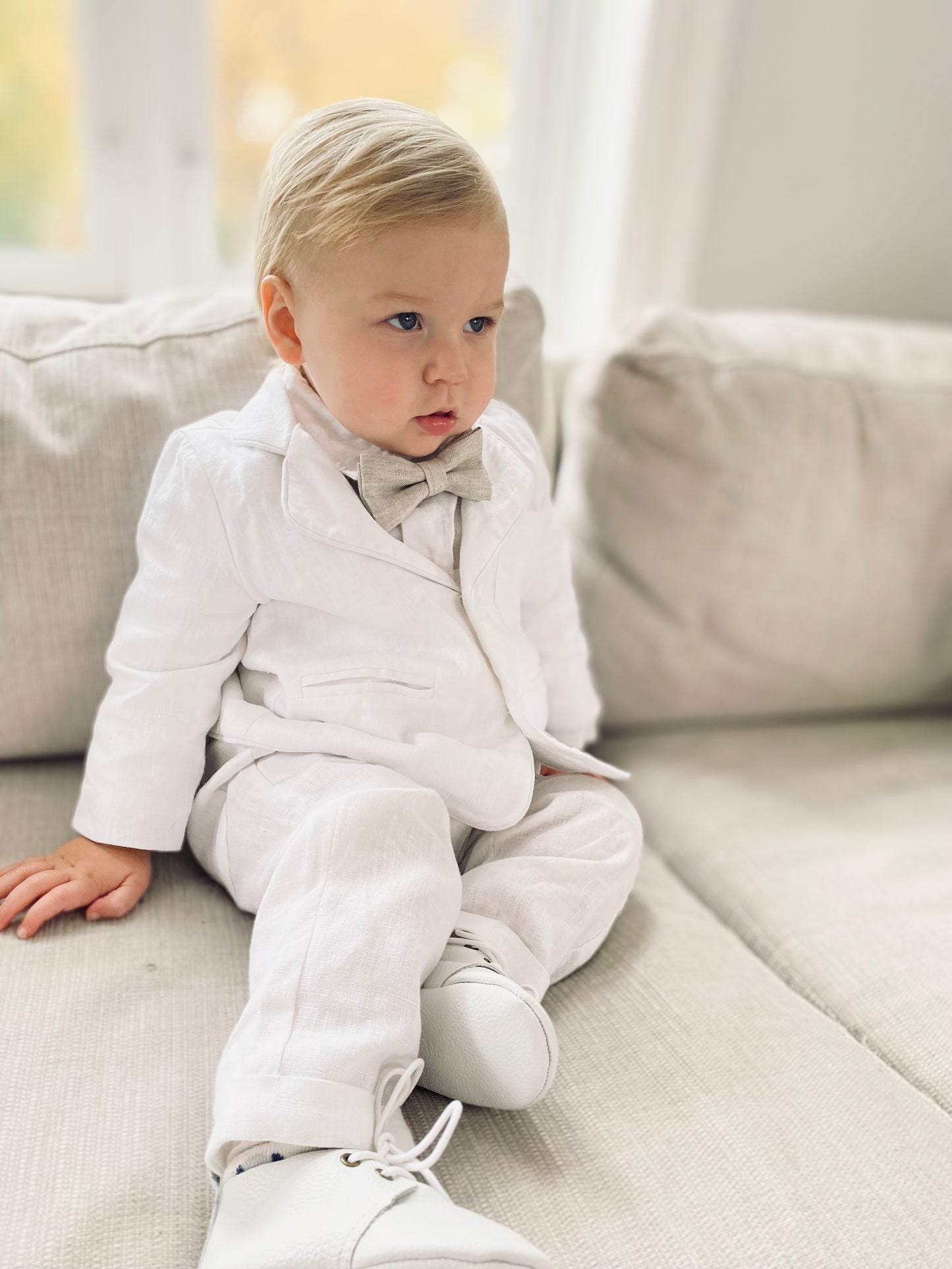 Baby and Toddler Boys white pure linen pants