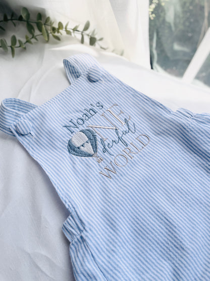 Boys Blue or white Birthday romper overalls Peter Rabbit