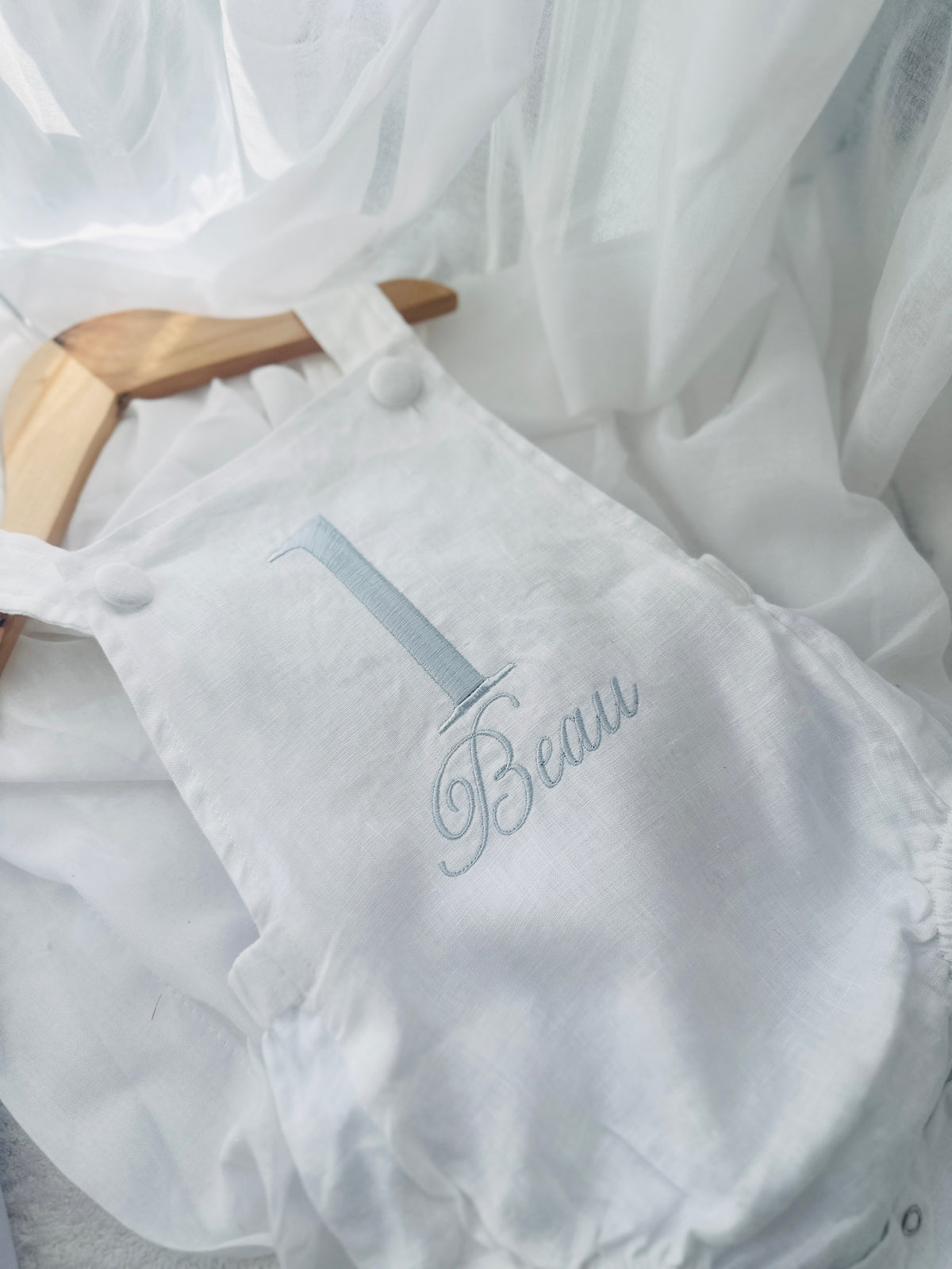 Boys White Linen First Birthday overalls romper one silly goose onederful world oneder the sea teddy car balloons and more