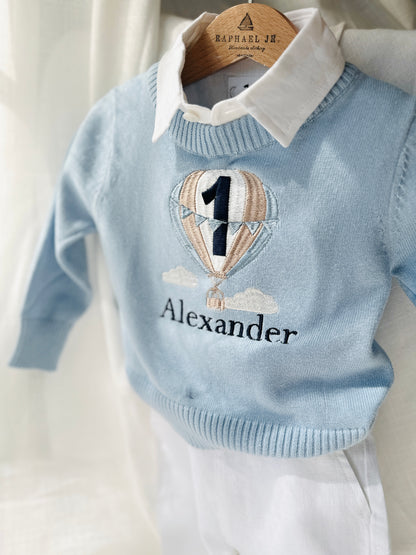 Baby blue cotton sweater with optional embroidery