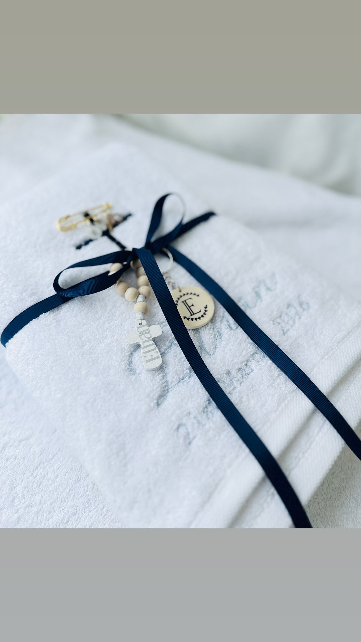 Embroidered Baptism and Christening bath towel