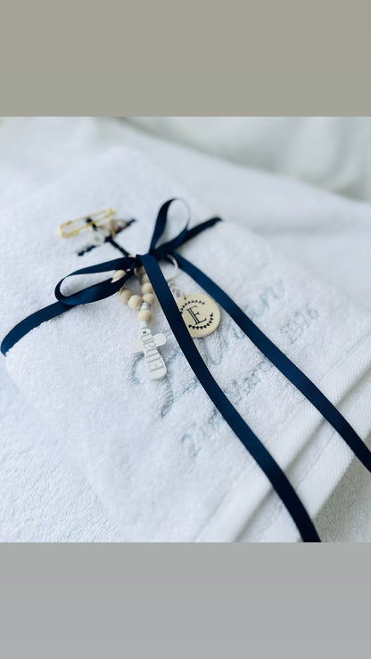 Embroidered Baptism and Christening bath towel