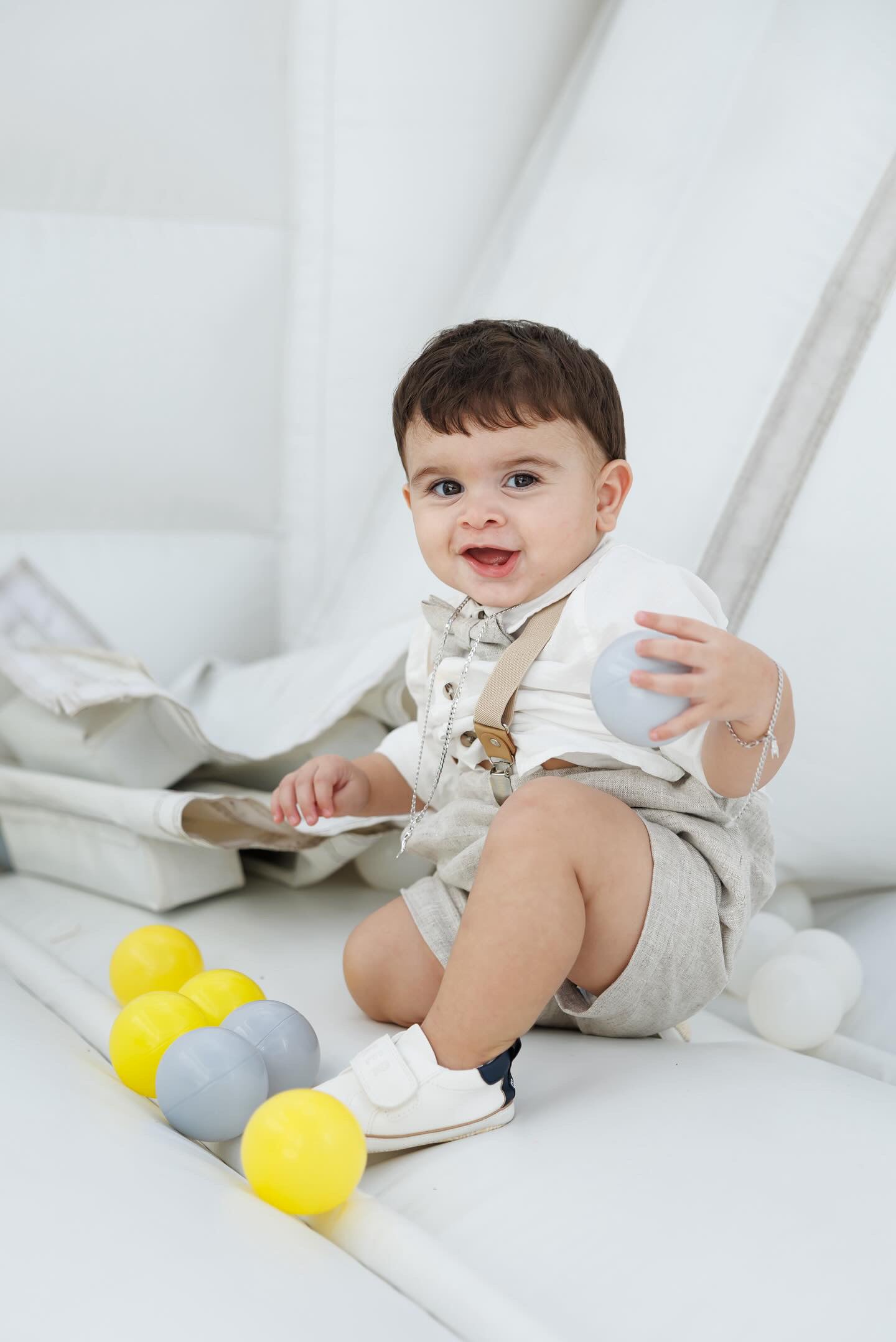 Light blue linen and cotin  baby and toddler boys formal baptism or wedding suit with accessories and optional personalisation