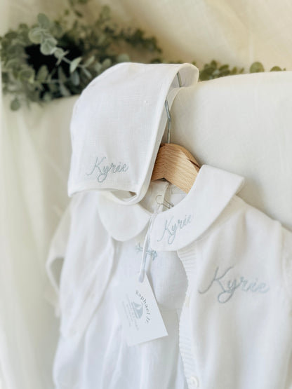 White cotton Baptism christening cardigan sweater with optional embroidery