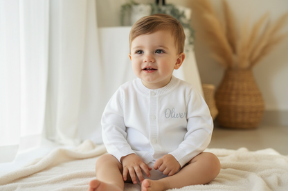 White cotton Baptism christening cardigan sweater with optional embroidery