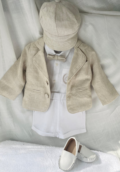 White Linen Baptism summer Set with Optional Jacket