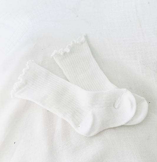 Baby and toddler girls white long frilly christening socks