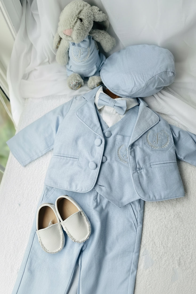 Pale Blue Chambray Vest Suit with optional Jacket