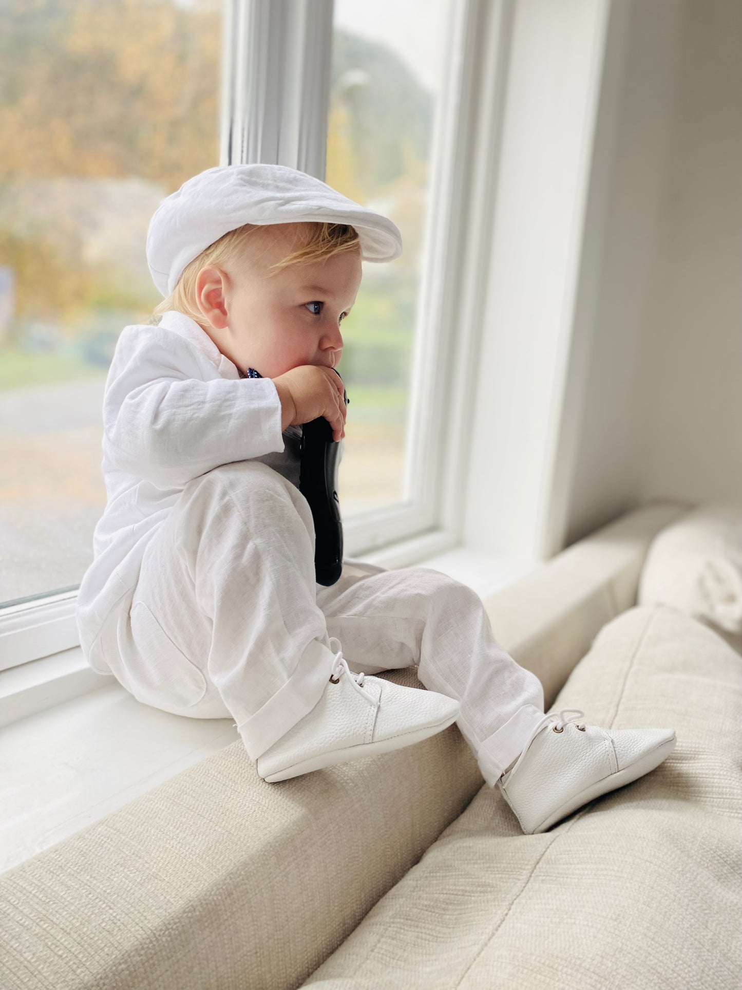 Baby and Toddler Boys white pure linen pants