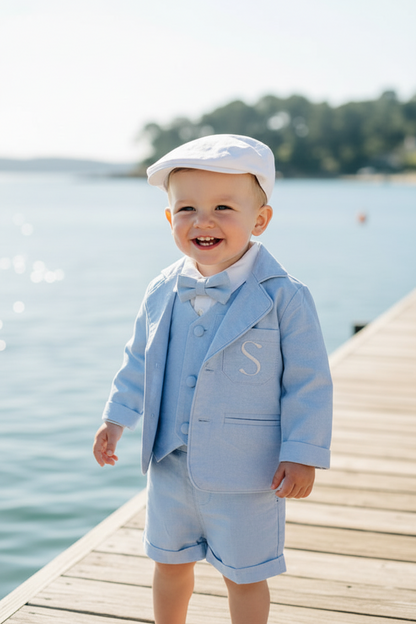 Pale Blue Chambray Vest Suit with optional Jacket