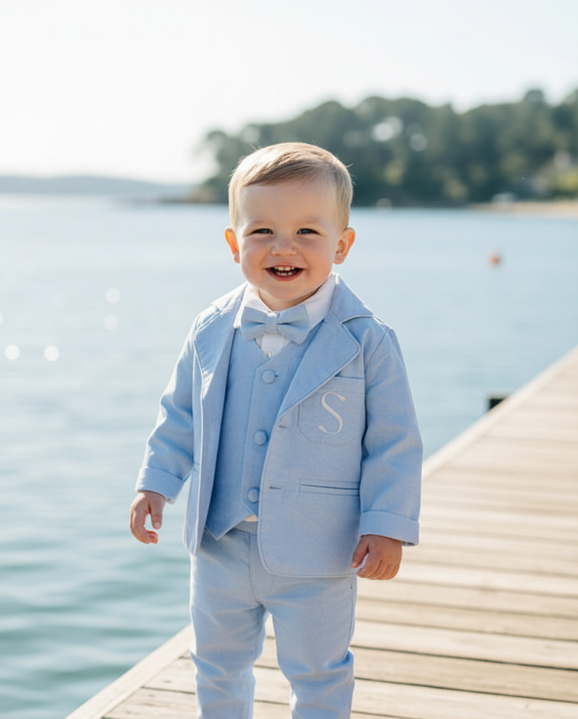 Pale Blue Chambray Vest Suit with optional Jacket