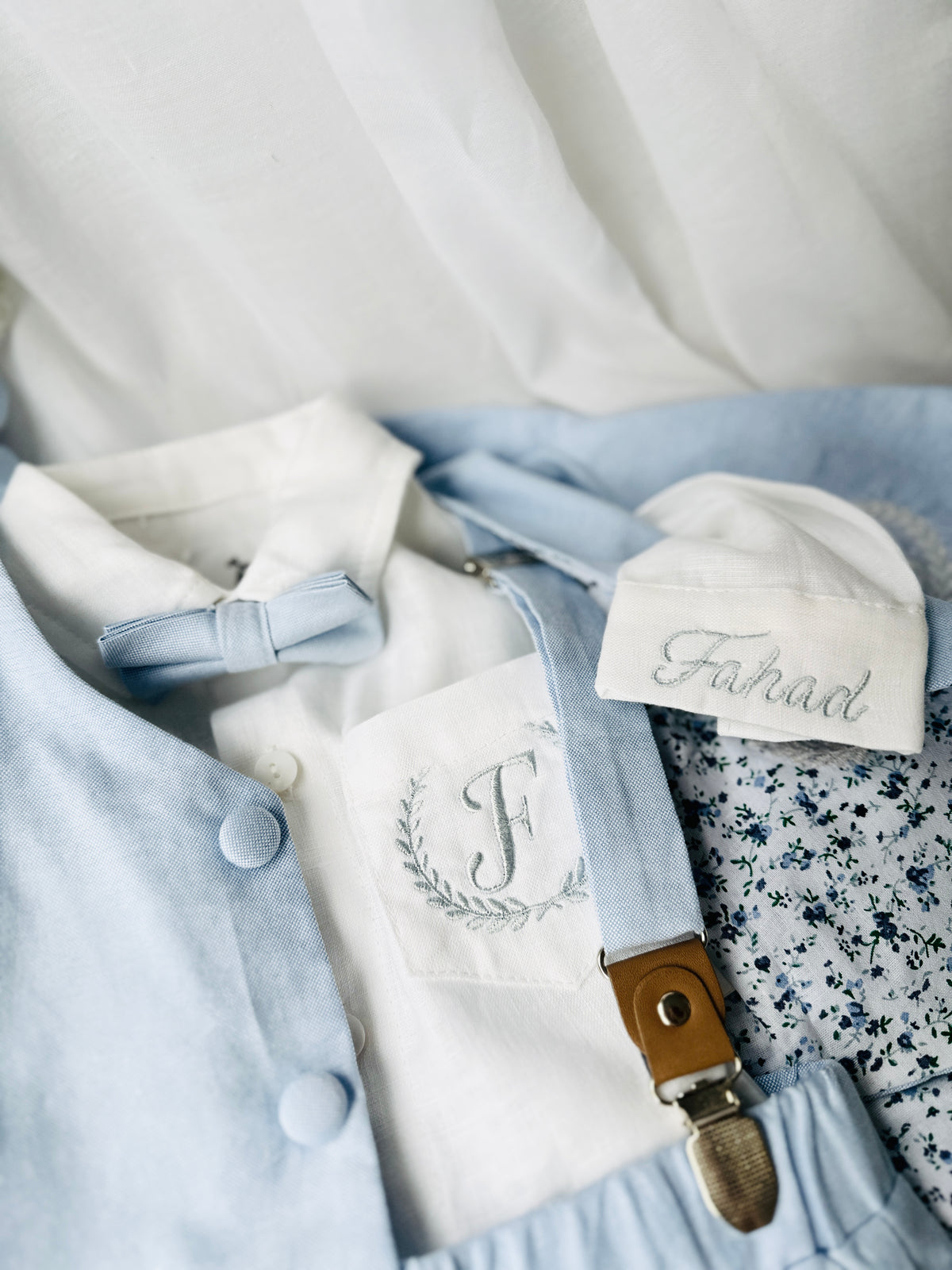 Pale Blue Chambray Vest Suit with optional Jacket