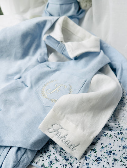 Pale Blue Chambray Vest Suit with optional Jacket