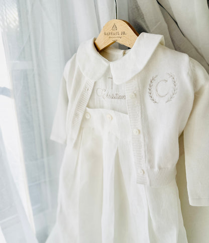 White cotton Baptism christening cardigan sweater with optional embroidery