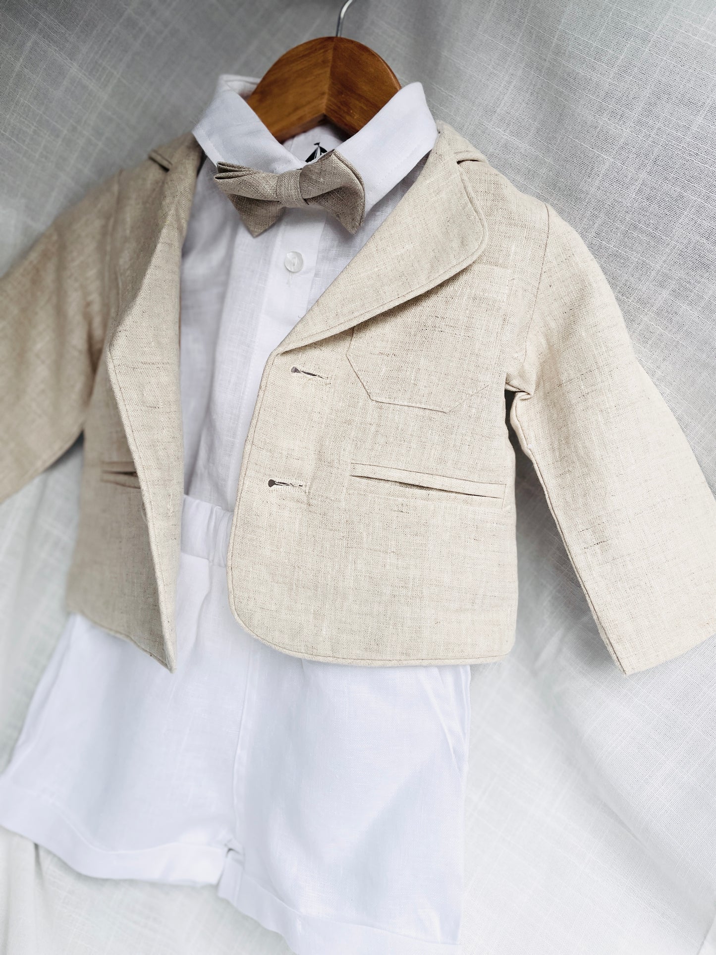 Linen Baptism Shorts, Suspenders and Shirt set with Optional Jacket