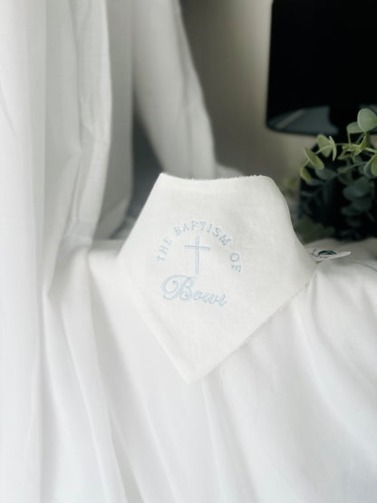 White linen Baptism Christening bib with optional embroidery
