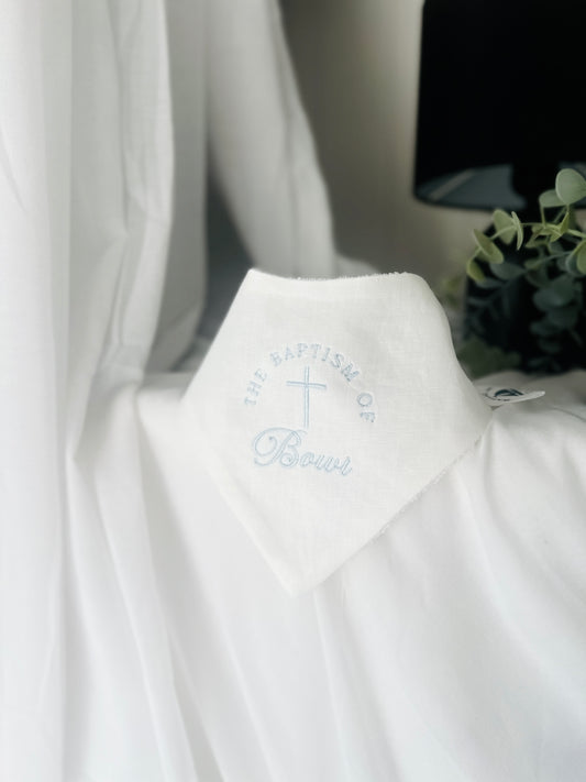 White linen Baptism Christening bib with optional embroidery
