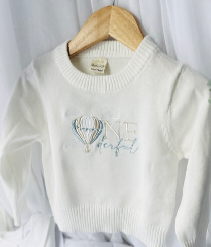 White cotton sweater with optional embroidery