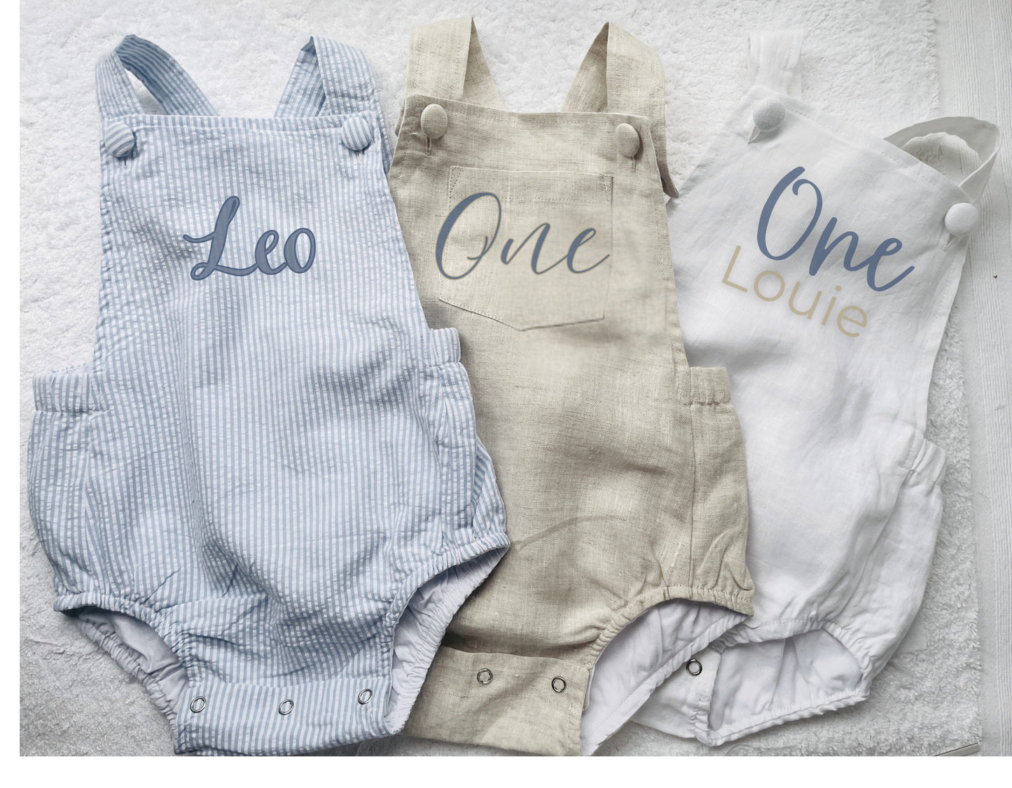 Boys White Linen birthday overalls one der the sea whale