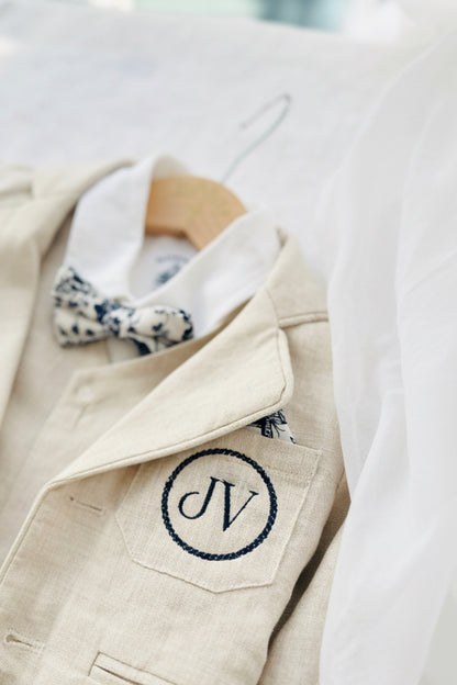 Boys Beige natural linen Blazer jacket coat