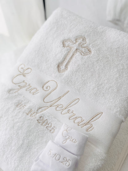 Embroidered Baptism and Christening bath towel