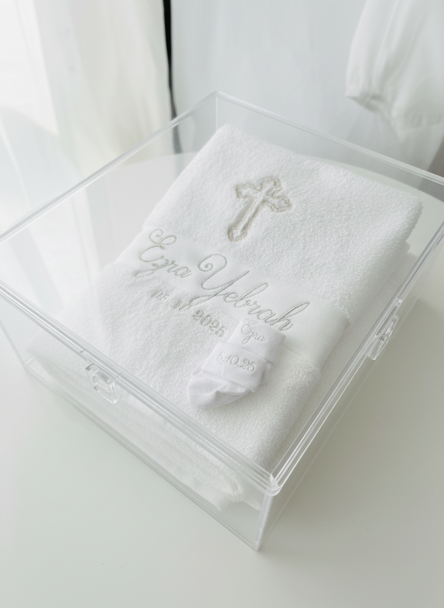 Embroidered Baptism and Christening bath towel