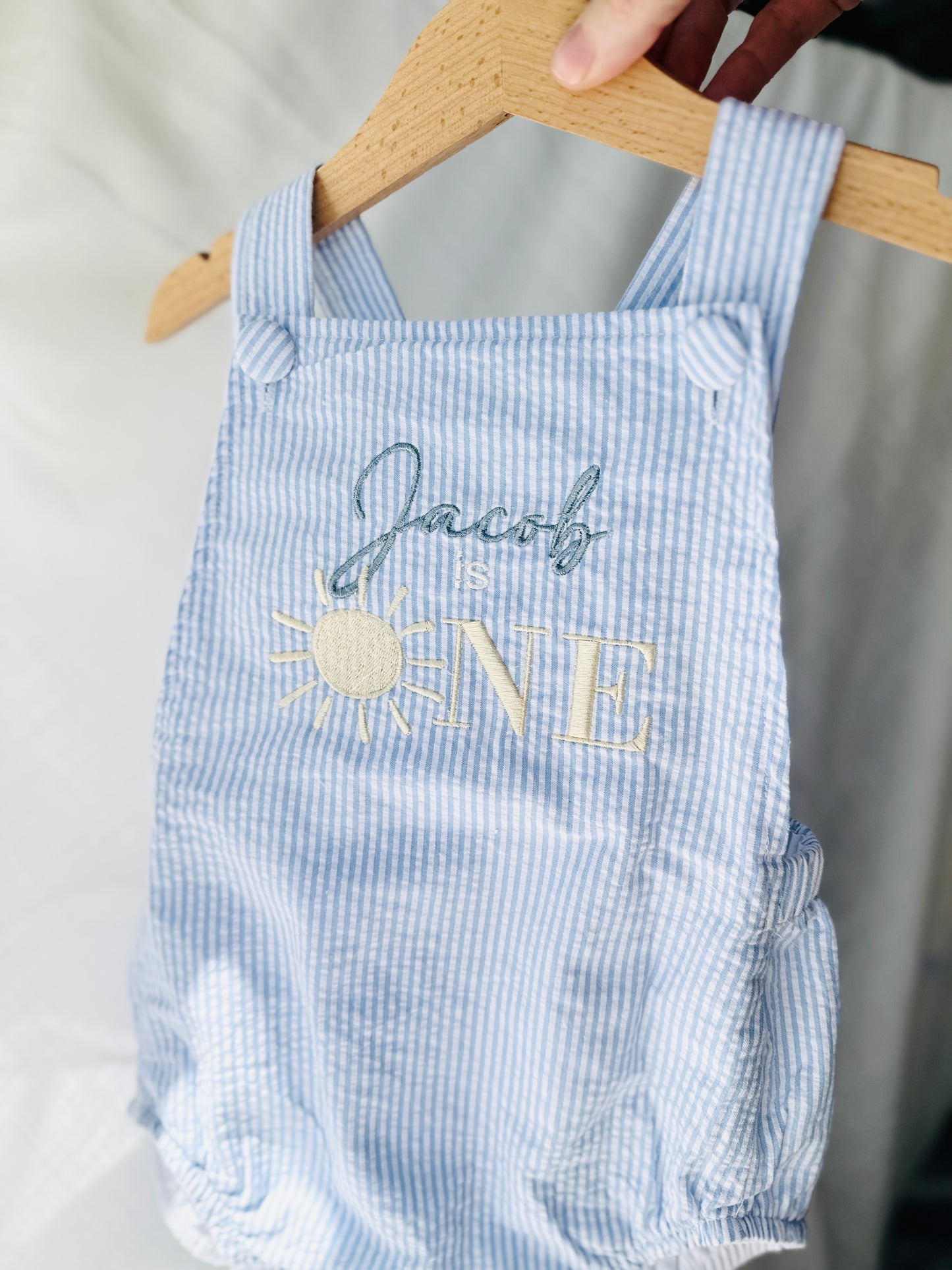 Boys White Linen First Birthday overalls romper one silly goose onederful world oneder the sea teddy car balloons and more