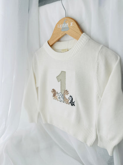White cotton sweater with optional embroidery