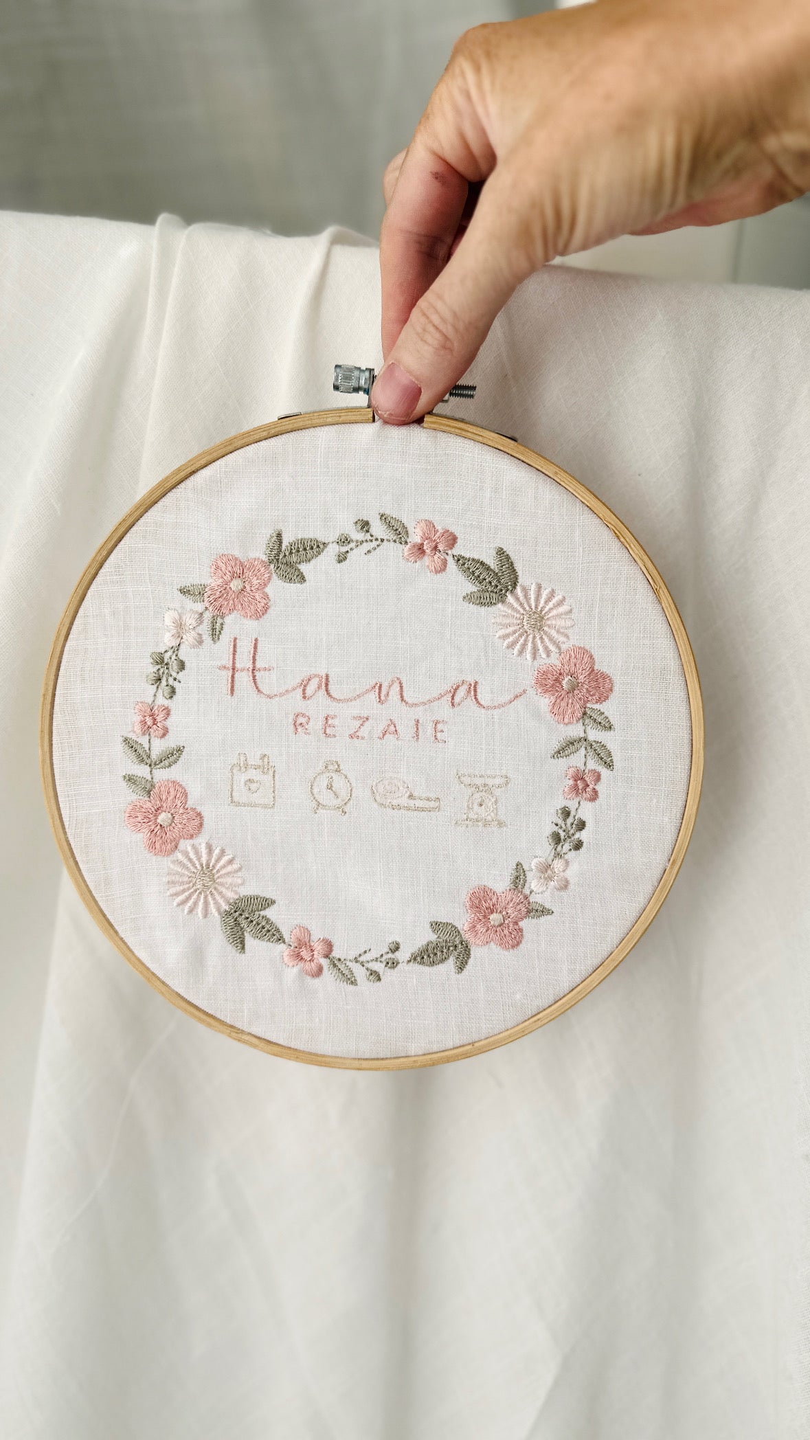 Baby birth notice embroidered art